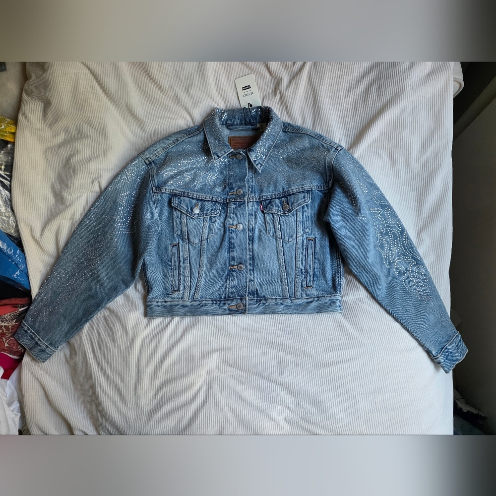 Beyoncé X Levi’s® Shrunken '90s Trucker Jacket Western Crystal Dark Blue Bnwt - Picture 15 of 16